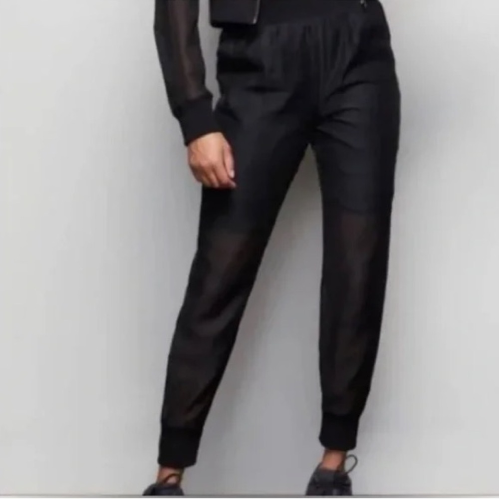 GOOD AMERICAN Black Sheer High Waist Mesh Jogger Pants Dance Gym Large $129 NWT
